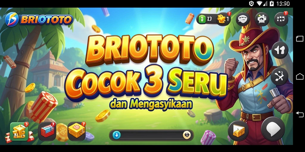 Tangkapan layar gameplay BRIOTOTO dengan elemen Match-3 yang cerah.