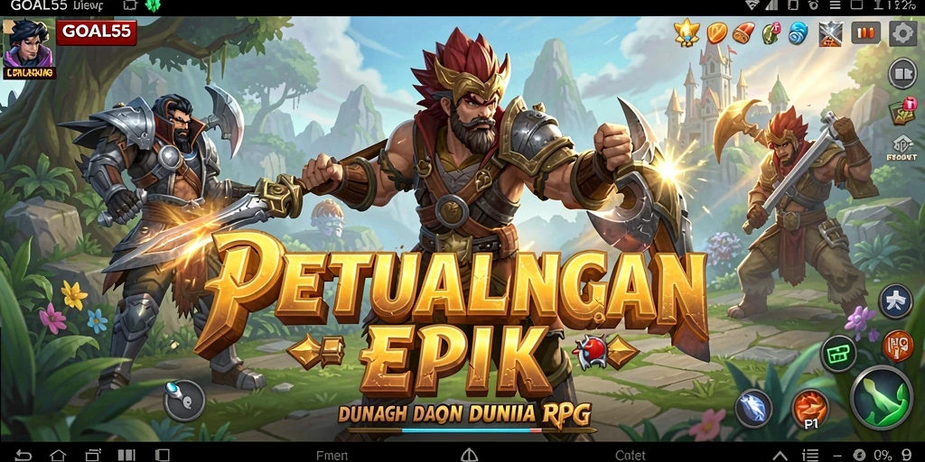 Screenshot gameplay <strong>GOAL55</strong> menampilkan aksi pertarungan dinamis dalam dunia RPG.