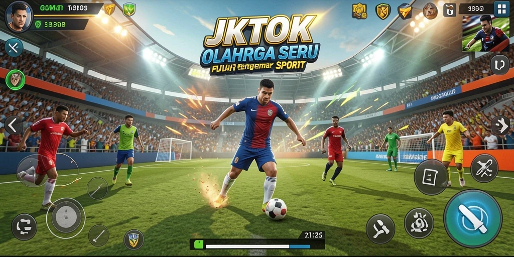 Tampilan screenshot JKTOK menampilkan aksi olahraga yang penuh semangat.