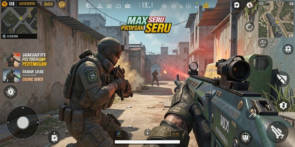 Tangkapan layar menunjukkan pertempuran intens dalam game FPS.