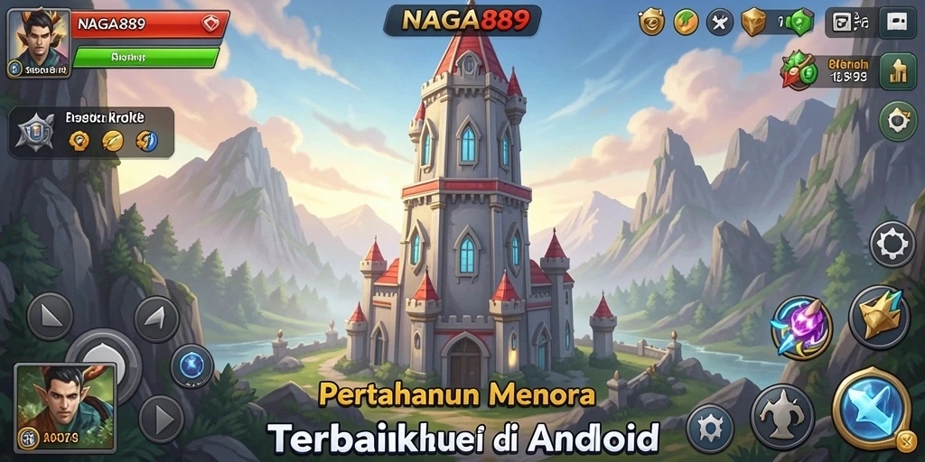 Screenshot NAGA889 menampilkan aksi menara bertahan melawan musuh.