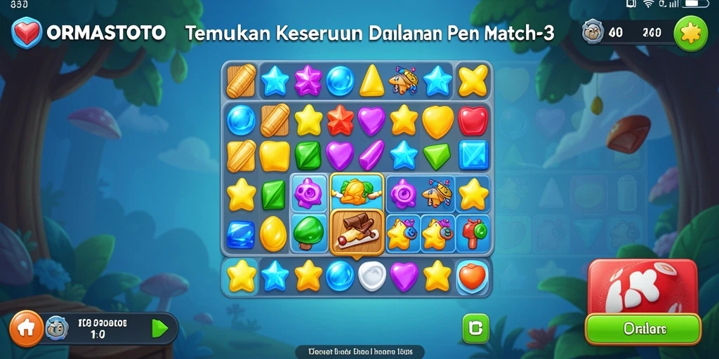 Gameplay seru Match-3 di ORMASTOTO dengan grafis menarik.