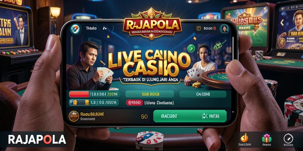Screenshot RAJAPOLA menampilkan dealer langsung dan berbagai meja permainan.