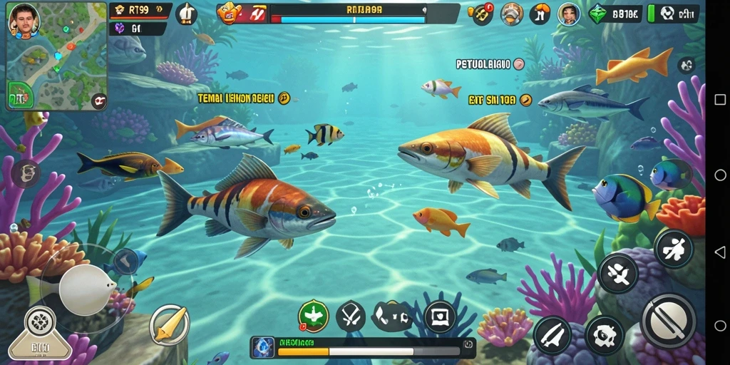 Screenshot gameplay Tembak Ikan RT99 yang menarik dan berwarna-warni.