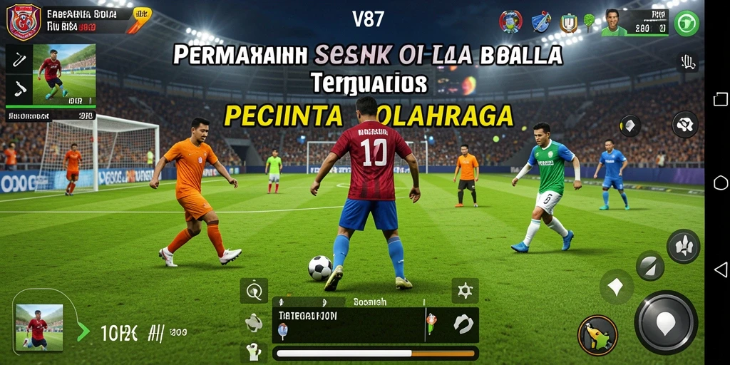 Tampilan gameplay V87 yang menakjubkan dan penuh aksi sepak bola.